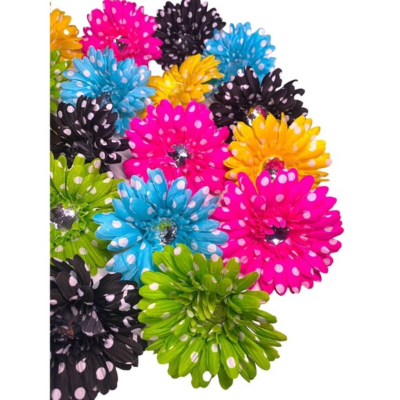 27 Polka Dot Daisy W/Large Rhinestone Multicolor 4” Floral Tops Only Artificial - Picture 5 of 10